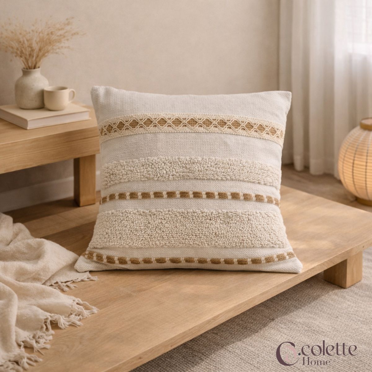 COLETTE - Funda De Cojin Boho Lineas Trenzado Crudo