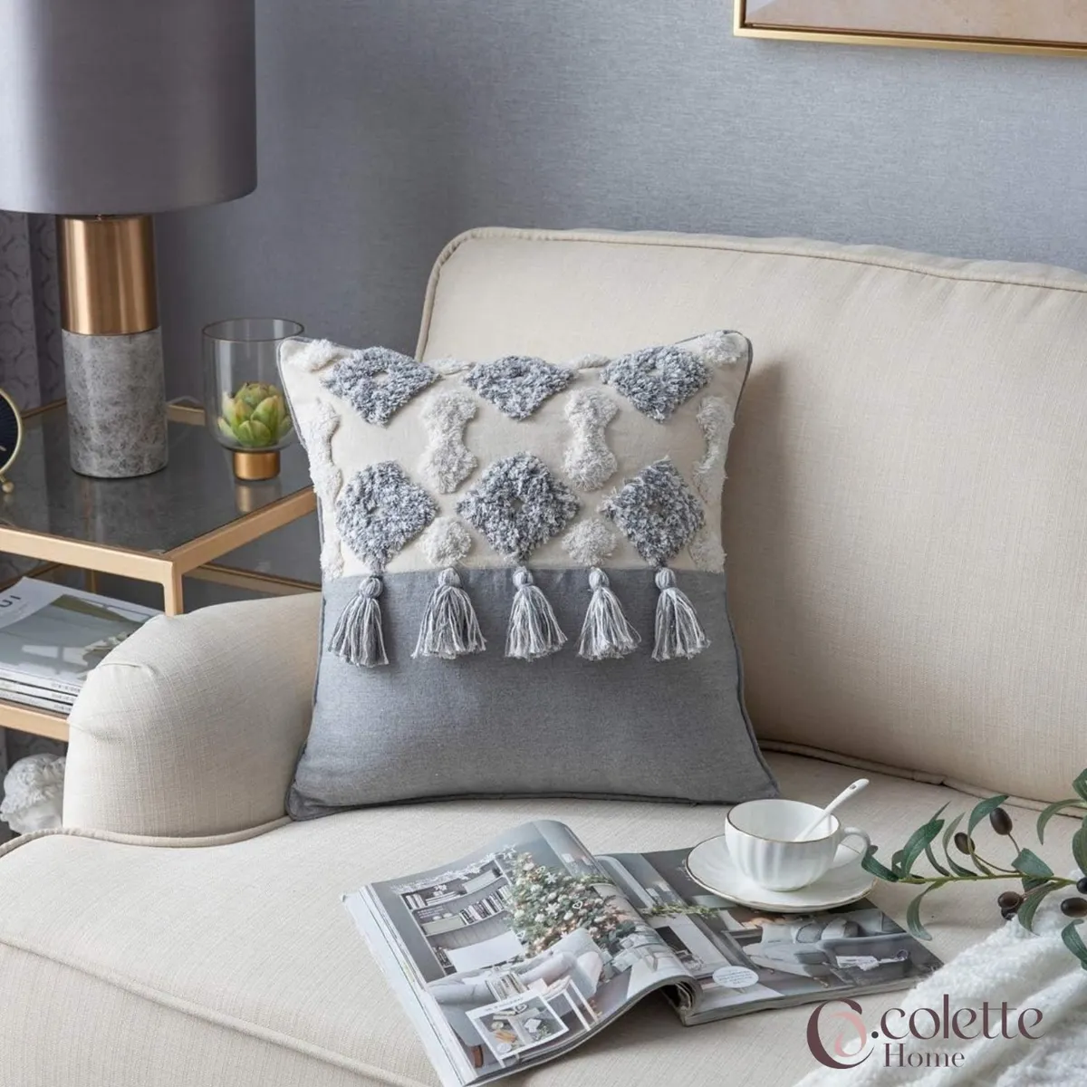 GENERICO - Funda de Cojín Bicolor Boho Chic