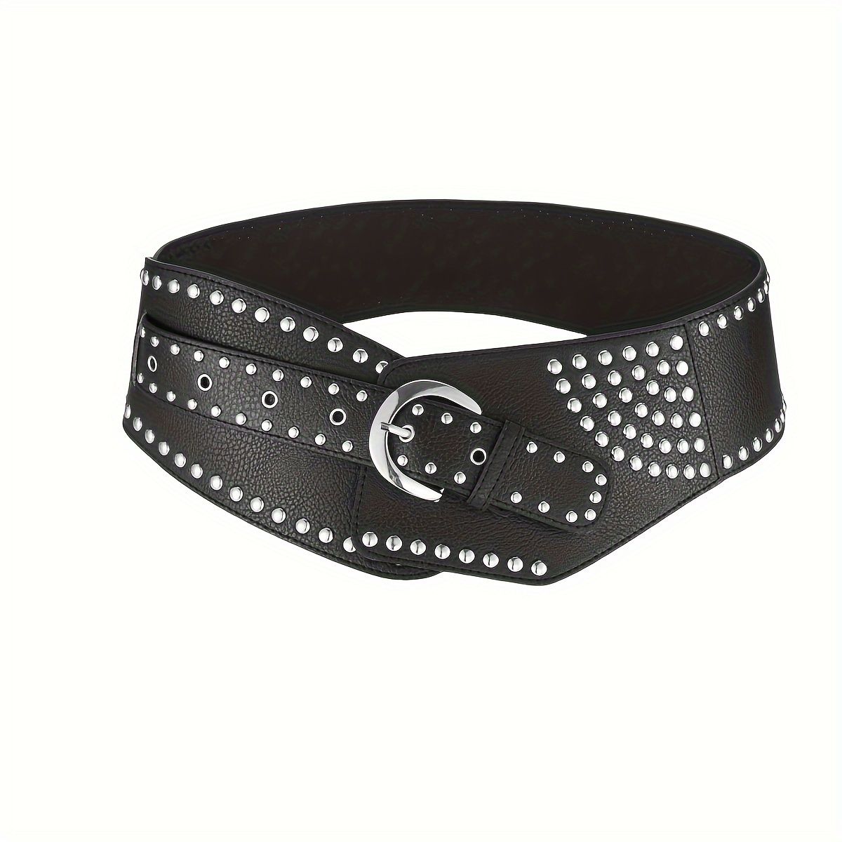 VATYERTY - Cinturón ancho de piel sintética tachuelas remache estilo Y2K 105cm-