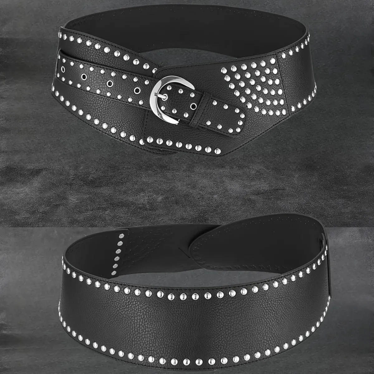 VATYERTY - Cinturón ancho de piel sintética tachuelas remache estilo Y2K 105cm-