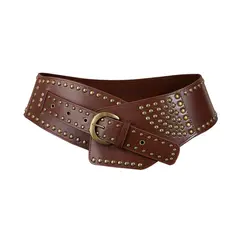 VATYERTY - Cinturón ancho de piel sintética tachuelas de remache estilo Y2K 105cm-