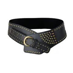 VATYERTY - Cinturón ancho de piel sintética tachuelas de remache estilo Y2K 105cm-