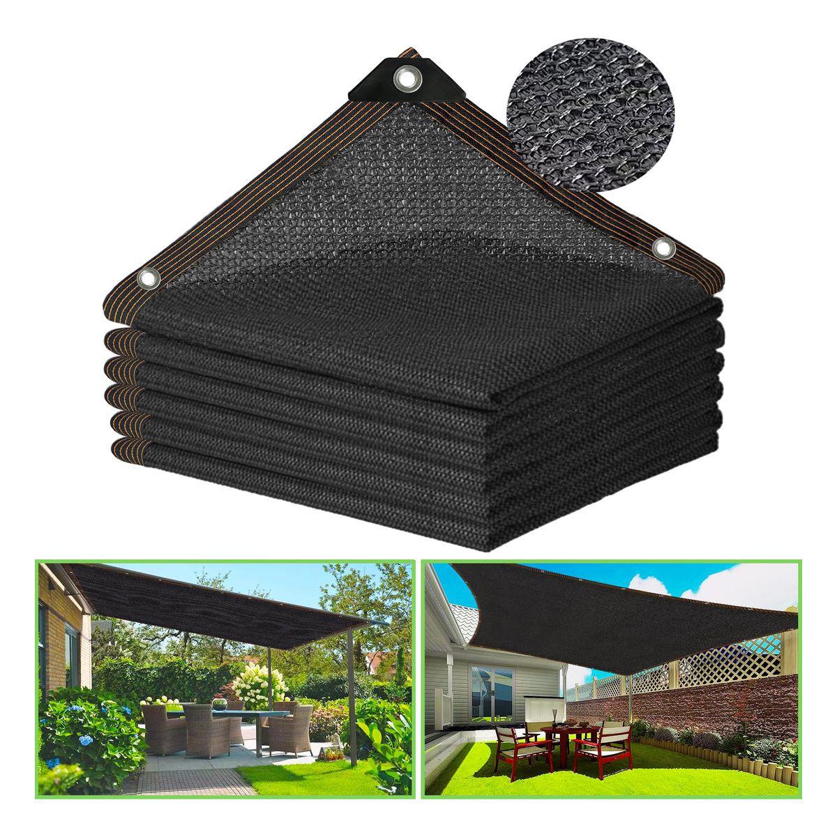 GENERICO - 2x5m 95% Paño De Sombra Negro Para Jardín Sombreado Anticon