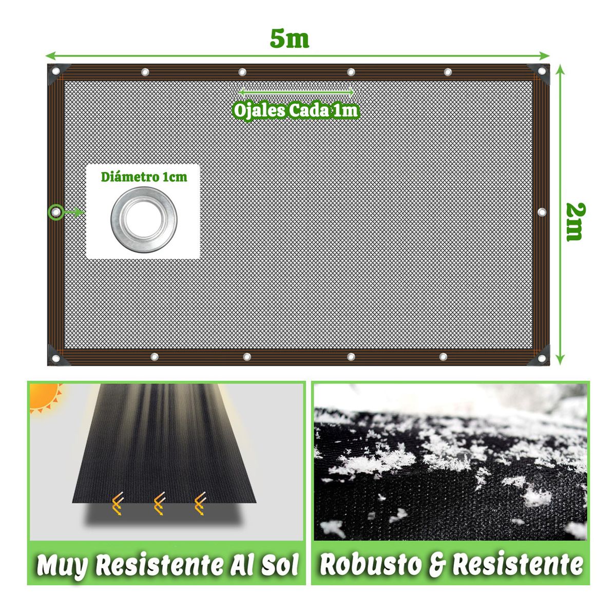 GENERICO - 2x5m 95% Paño De Sombra Negro Para Jardín Sombreado Anticon