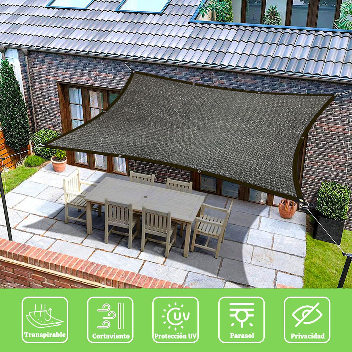 GENERICO - 3x4m 95% Paño De Sombra Negro Para Jardín Sombreado Anticon