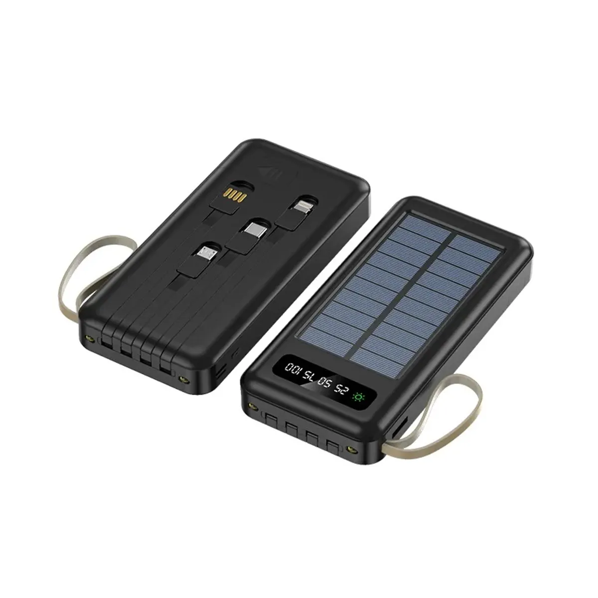 STARTECHOFFICE - Batería Portátil Power Bank Solar 20000mAh Cables Integrados Luz LED