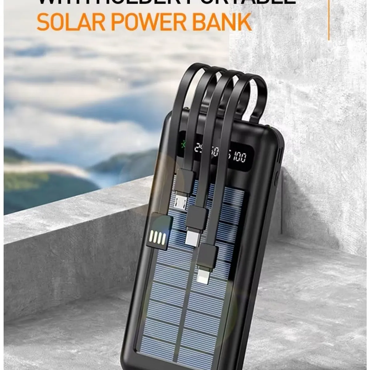 STARTECHOFFICE - Batería Portátil Power Bank Solar 20000mAh Cables Integrados Luz LED
