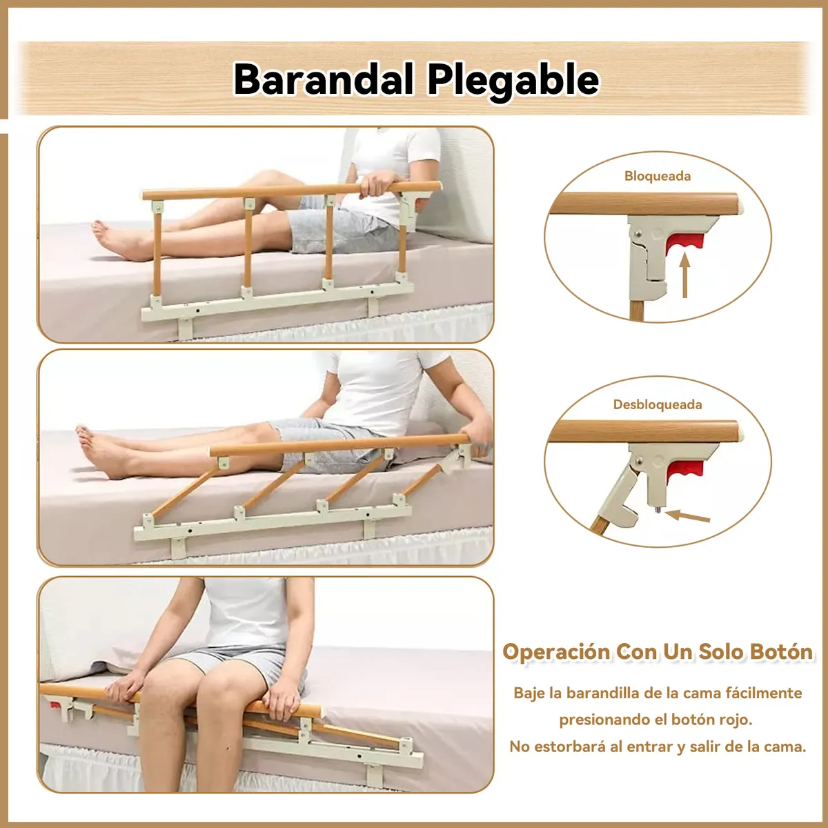 VIDITA - Baranda Para Cama Barandal Plegable Cuidado Mayor Adulto 94cm