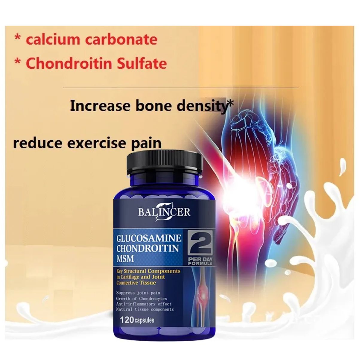 GENERICO - Balincer Glucosamina 1500mg Condoitrina Msm 1700mg 120 Caps