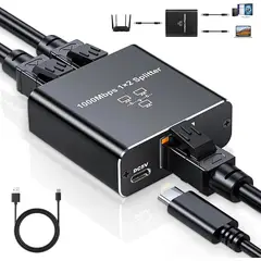 KUANGYE - Adaptador Splitter Red Rj45 Lan Ethernet 1gbps + Cable Carga