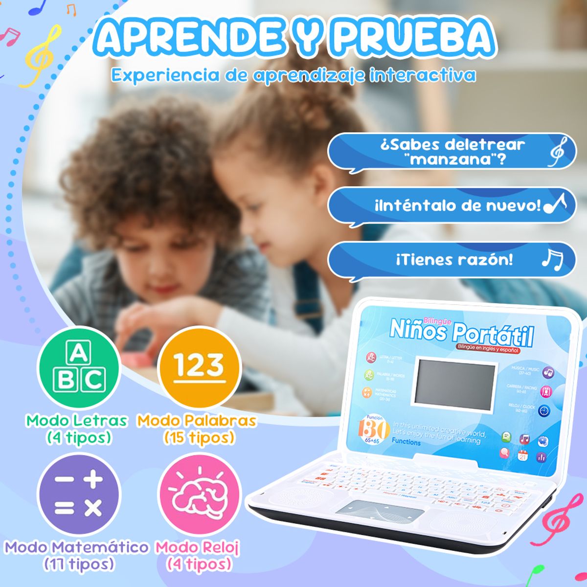LUKOVEE - Computadora Didactica Infantil De Juguete Ingles Español 130