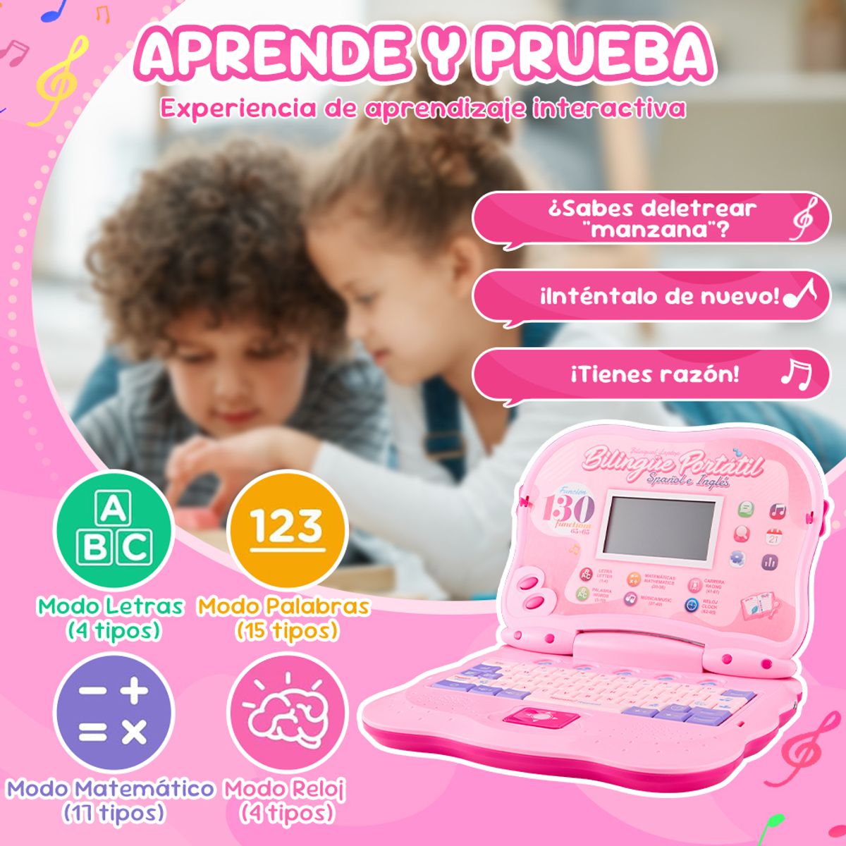 LUKOVEE - Computador Educativo Infantil Inglés Y Español 130