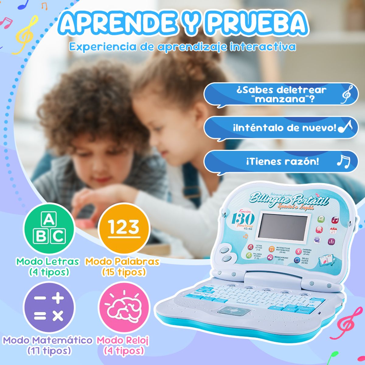LUKOVEE - Computador Educativo Infantil Inglés Y Español 130