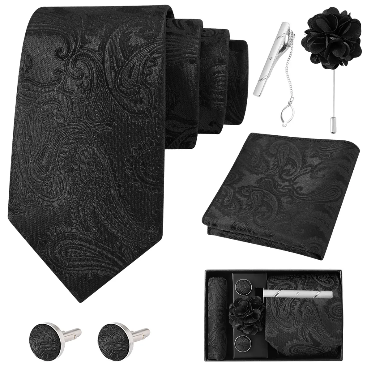 LUKOVEE - Corbatas de Satén para Hombre 8CM Corbatas con Gemelos y Caja