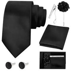 LUKOVEE - Corbatas de Satén para Hombre 8CM Corbatas con Gemelos y Caja