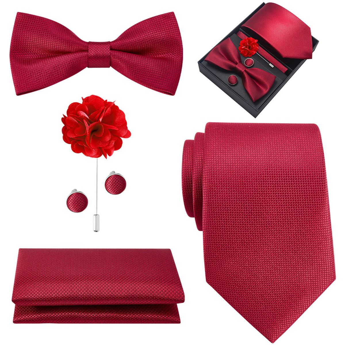 SLOWTON - Set Corbata Hombre con Pañuelo Colleras Modelos Multitono En Caja