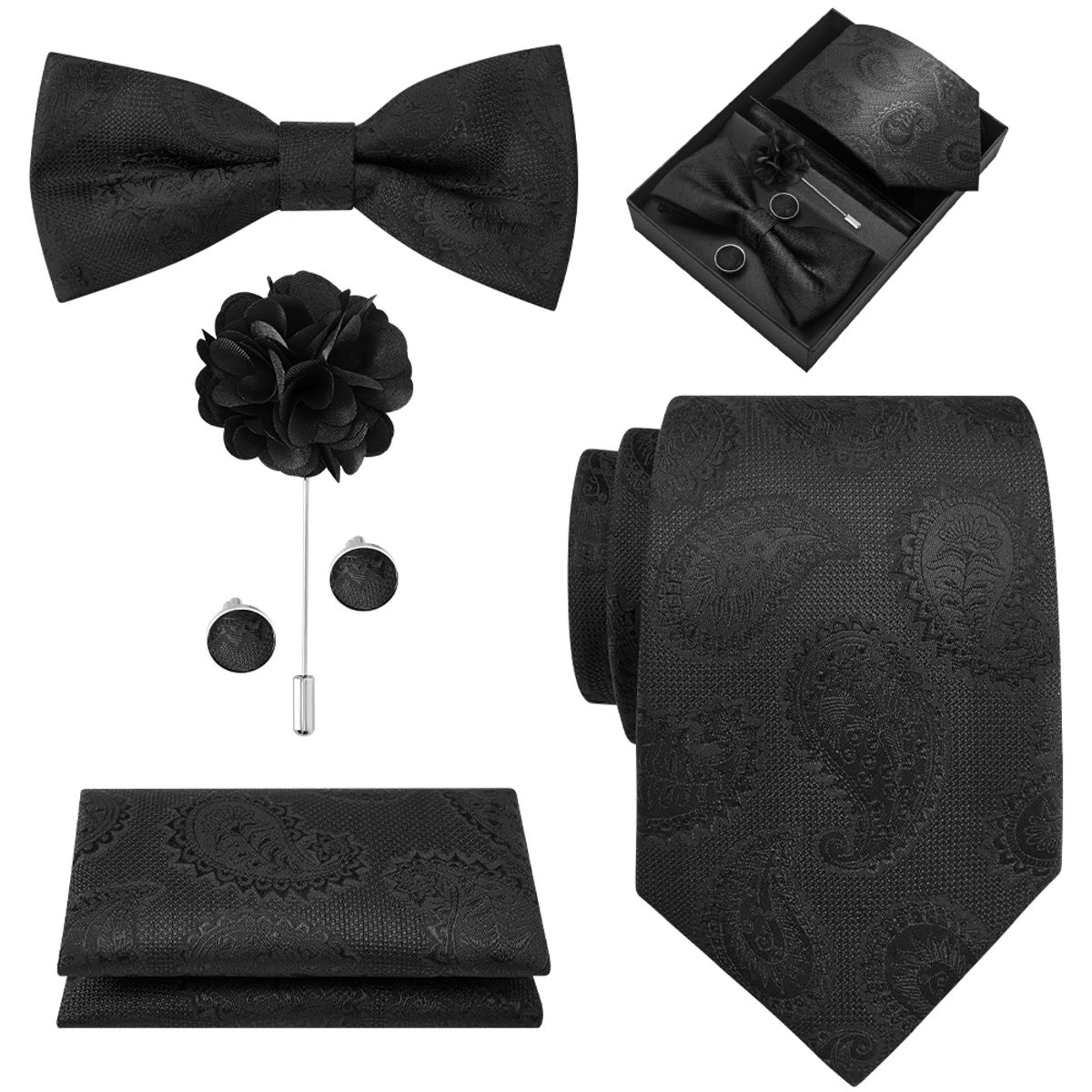 SLOWTON - Set Corbata Hombre con Pañuelo Colleras Modelos Multitono En Caja