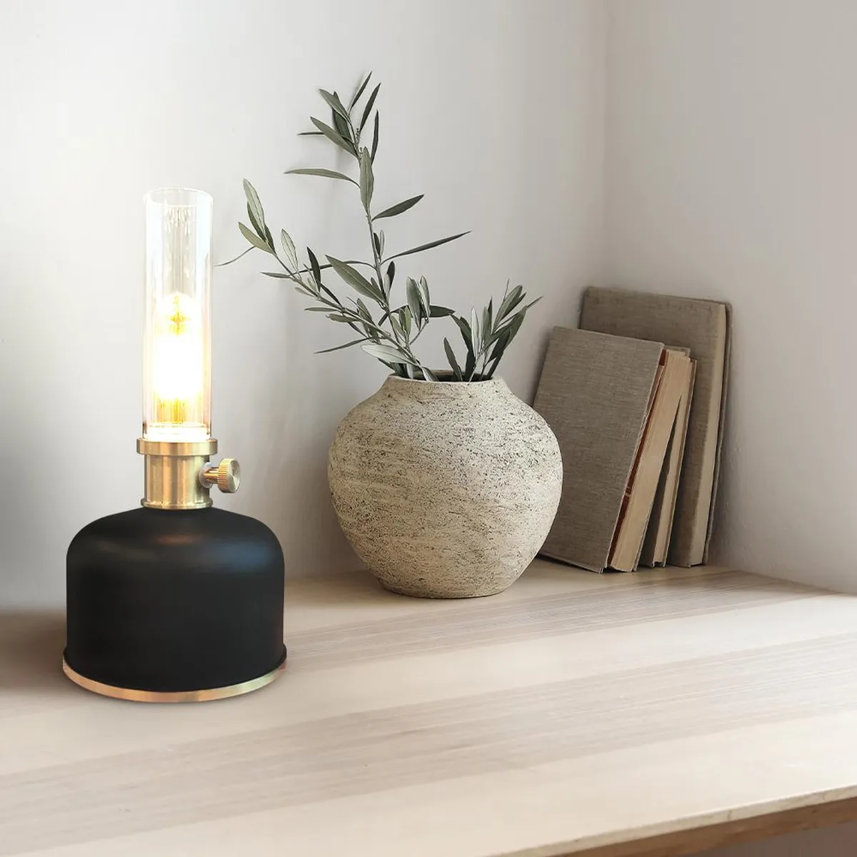 BP ILUMINACION - Linterna de Mesa Argand Portátil Beige Negra