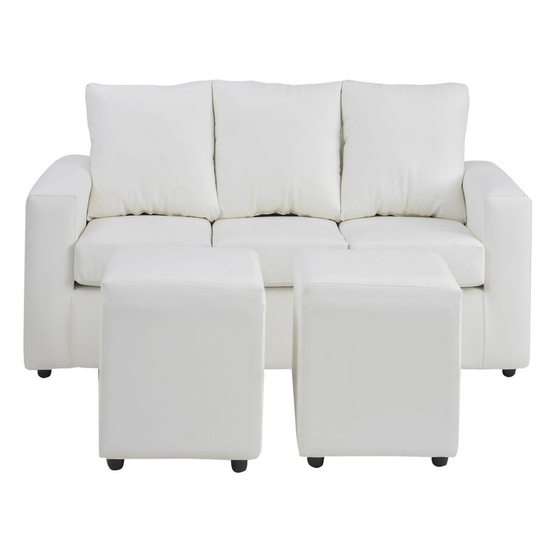 BODEVIR - Sofa Kendy 3C+2 Pouf PU 30 Blanco