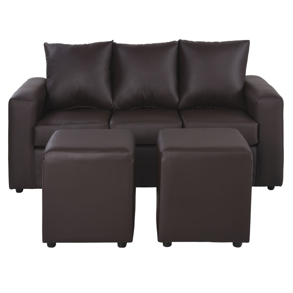 BODEVIR - Sofa Kendy 3C+2 Pouf PU 30 Chocolate