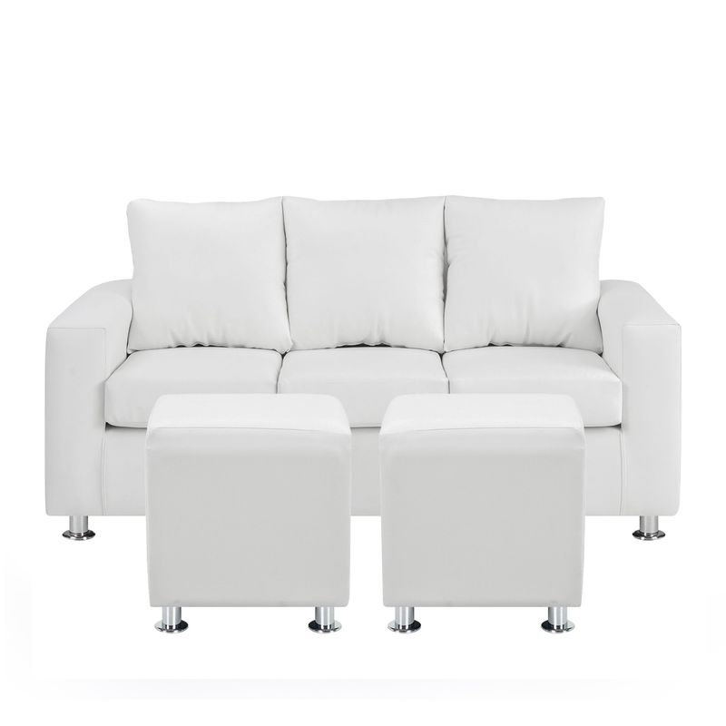 BODEVIR - Sofa Kendy 3C+2 Pouf PU 12 Blanco