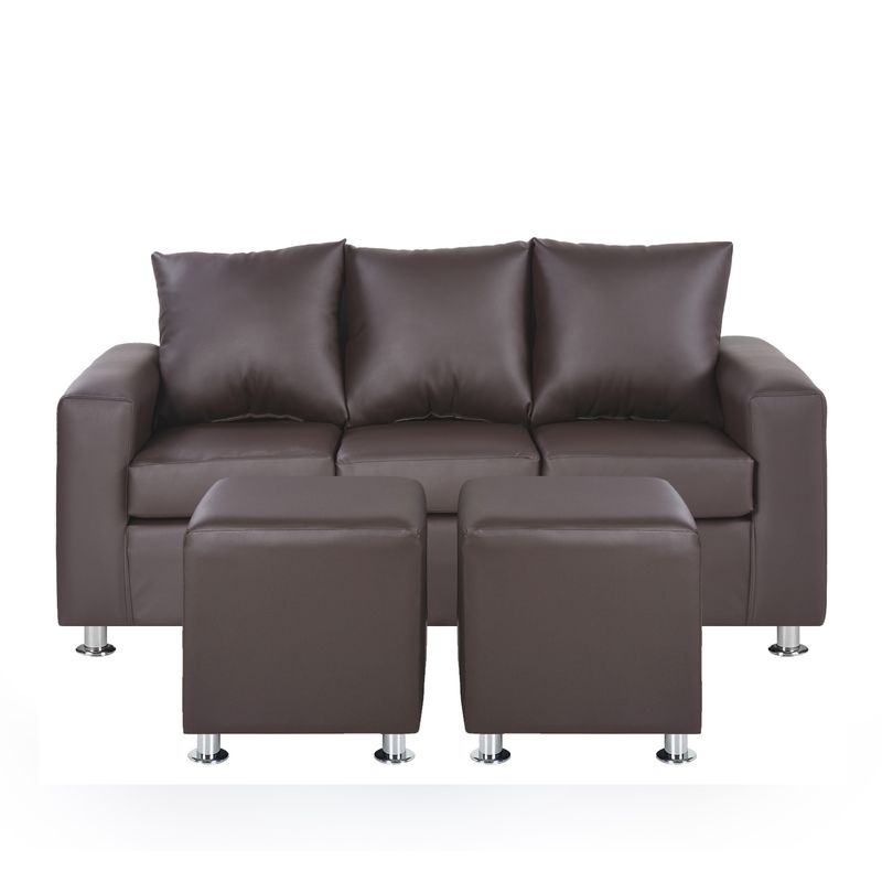 BODEVIR - Sofa Kendy 3C+2 Pouf PU 12 Chocolate
