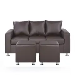 BODEVIR - Sofa Kendy 3C+2 Pouf PU 12 Chocolate