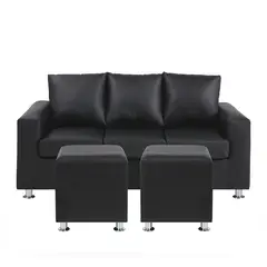 BODEVIR - Sofa Kendy 3C+2 Pouf PU 12 Negro