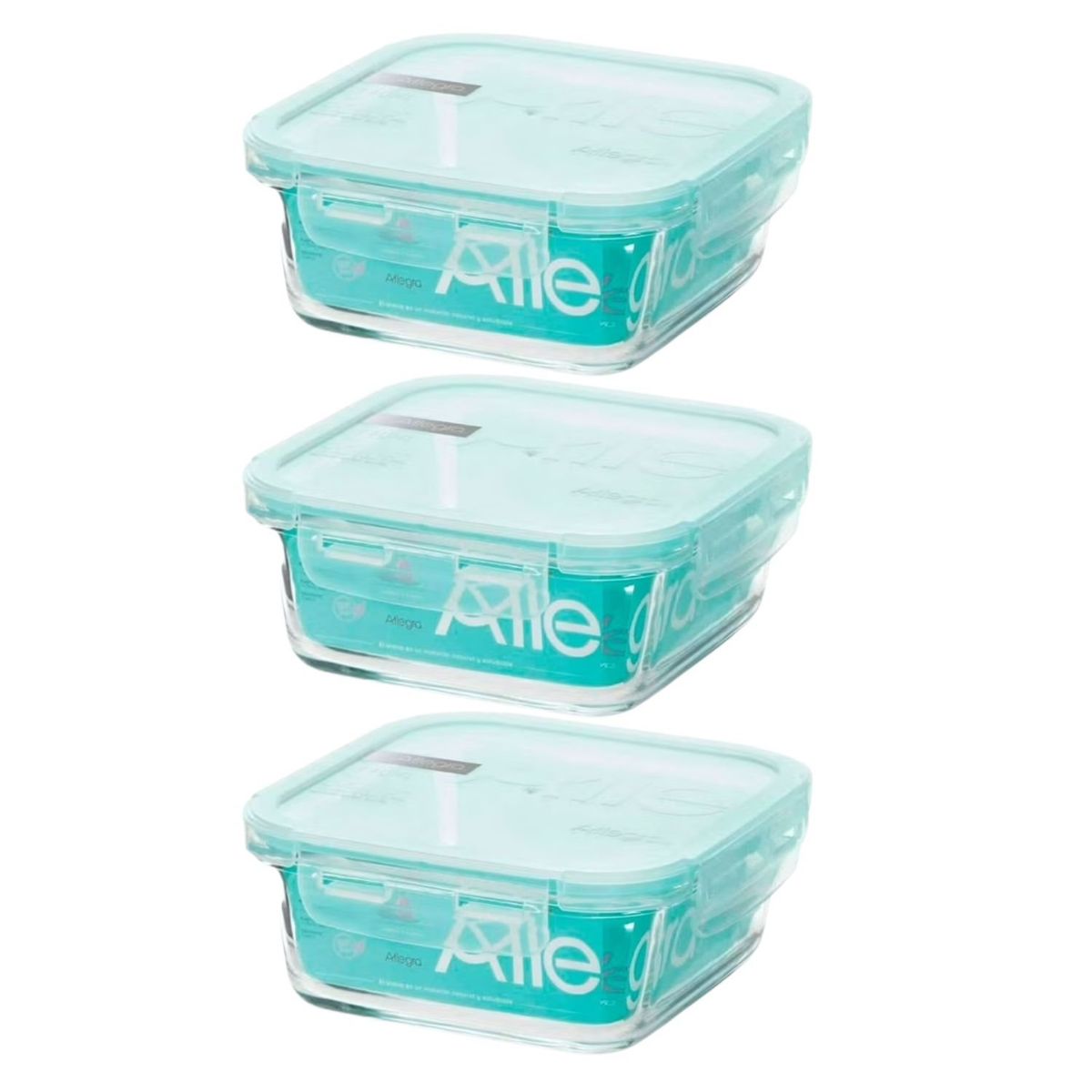 ALLEGRA - Pack 3 Contenedores Hermetico Vidrio Cuadrado 740mL Allegra
