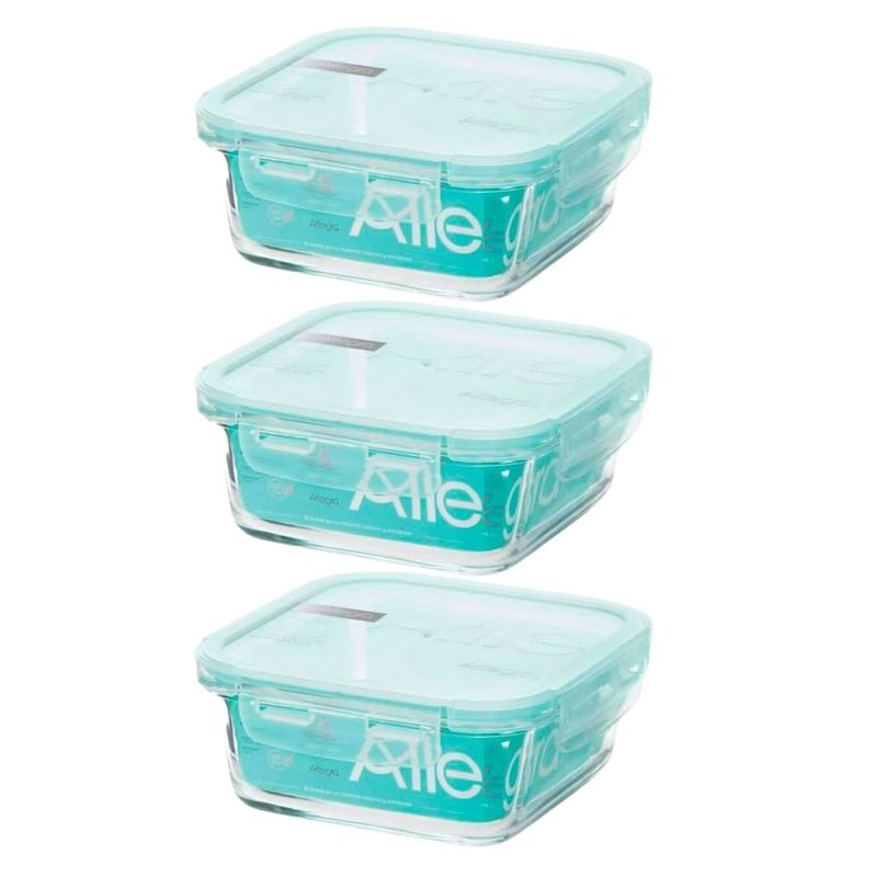ALLEGRA - Pack 3 Contenedores Hermetico Vidrio Cuadrado 740mL Allegra