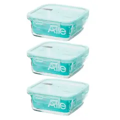 ALLEGRA - Pack 3 Contenedores Hermetico Vidrio Cuadrado 740mL