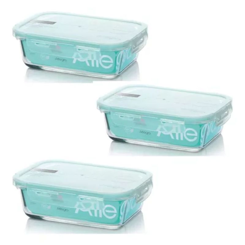 ALLEGRA - Pack 3 Contenedores Hermetico Vidrio Rectangular 750mL Allegra