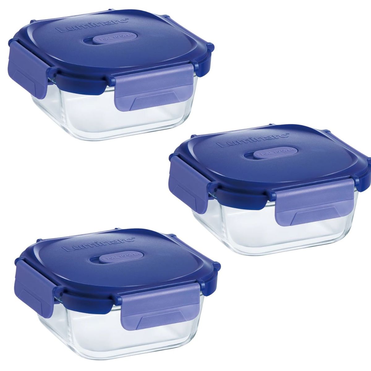 LUMINARC - Pack 3 Contenedores Vidrio Hermético Cuadrado 520mL Luminarc