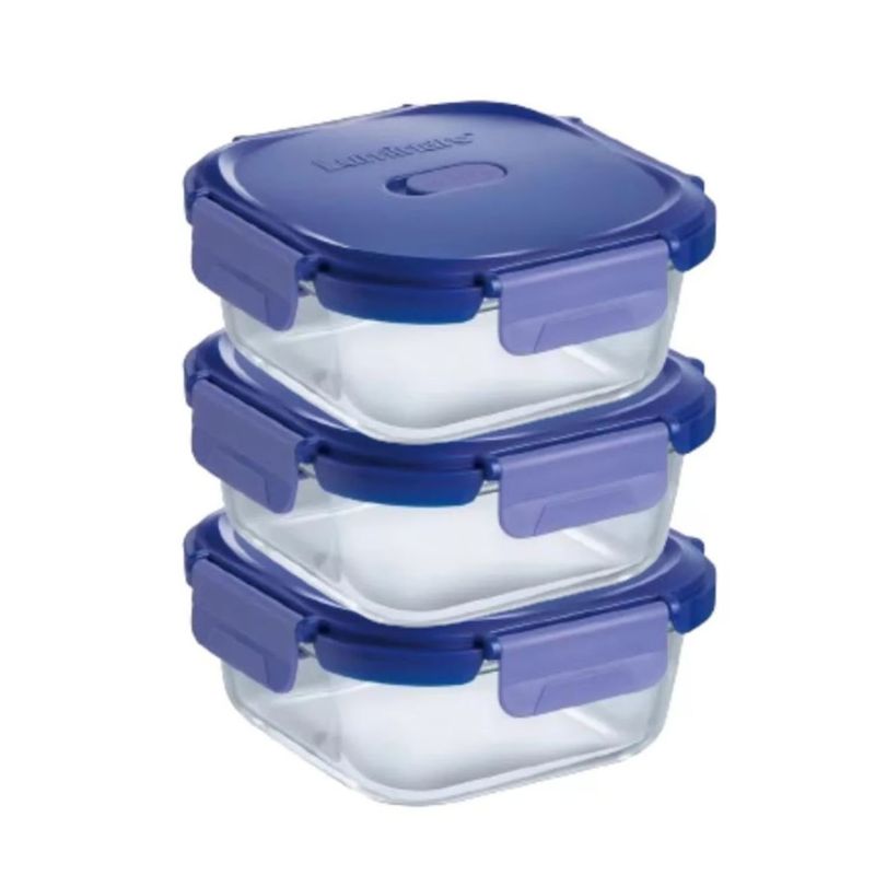 LUMINARC - Pack 3 Contenedores Vidrio Hermético Cuadrado 800mL Luminarc