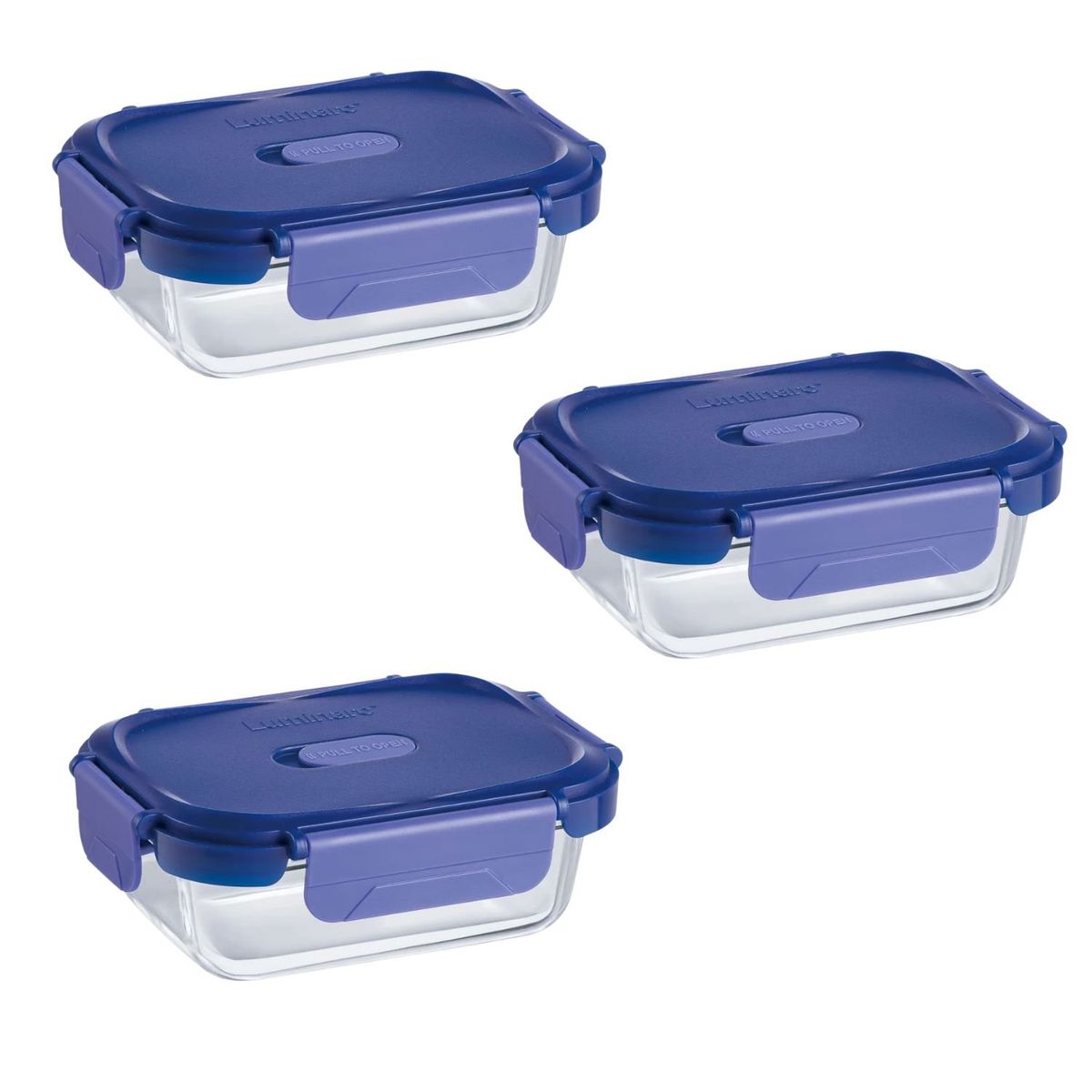 LUMINARC - Pack 3 Contenedores Vidrio Hermético Rectangular 370mL Luminarc