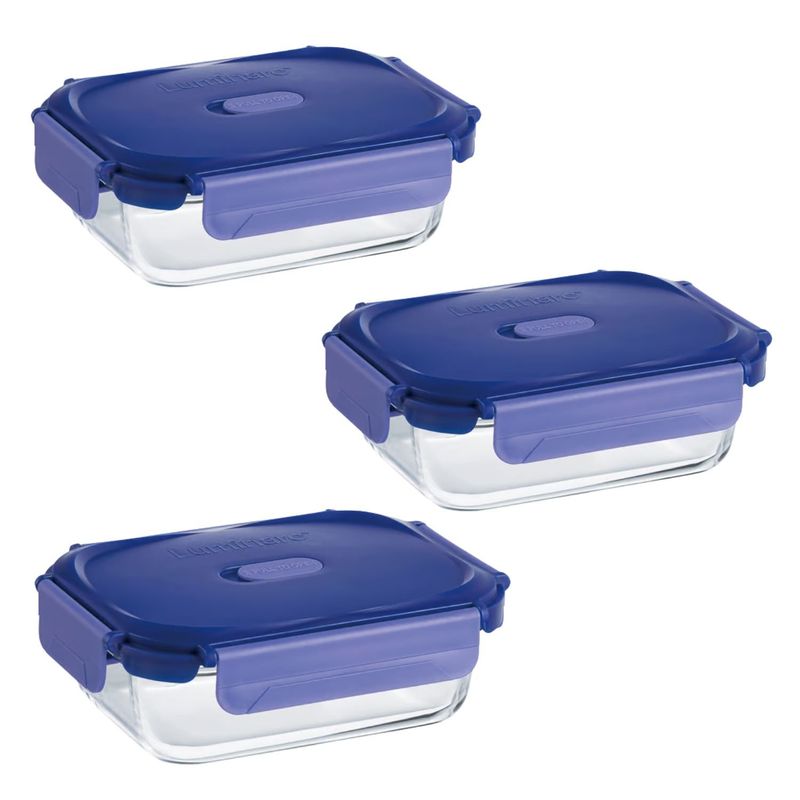 LUMINARC - Pack 3 Contenedores Vidrio Hermético Rectangular 650mL Luminarc
