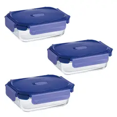 LUMINARC - Pack 3 Contenedores Vidrio Hermético Rectangular 650mL