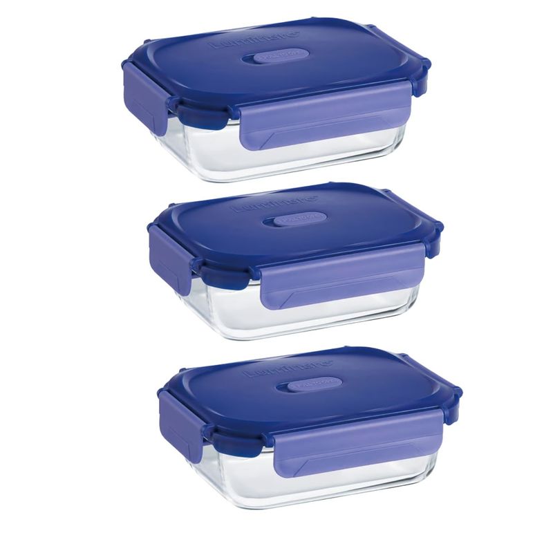 LUMINARC - Pack 3 Contenedores Vidrio Hermético Rectangular 1040mL Luminarc