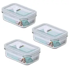 GLASSLOCK - Pack 3 Contenedores Vidrio Hermetico Rect 400mL