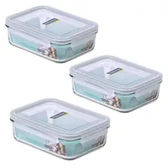 GLASSLOCK - Pack 3 Contenedores Vidrio Hermetico Rect 1000mL