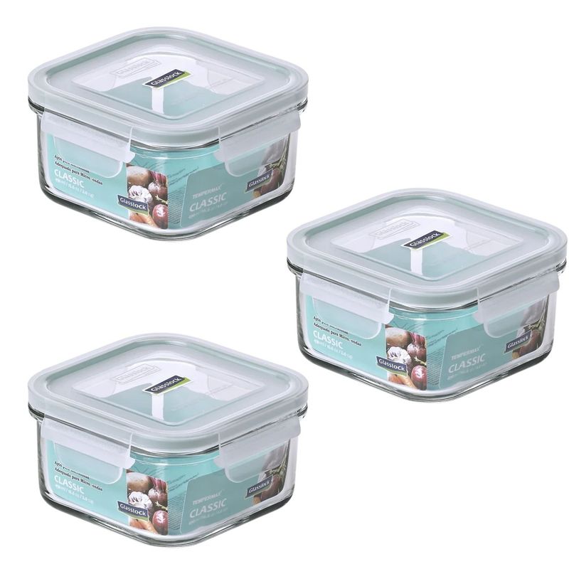 GLASSLOCK - Pack 3 Contenedores Vidrio Hermetico Cuad 490mL Glasslock