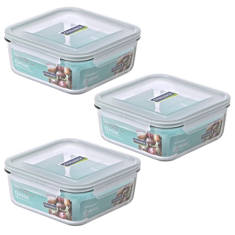 GLASSLOCK - Pack 3 Contenedores Vidrio Hermetico Cuad 2600mL Glasslock