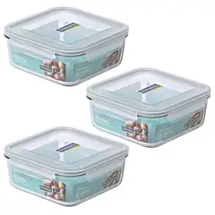 GLASSLOCK - Pack 3 Contenedores Vidrio Hermetico Cuad 2600mL