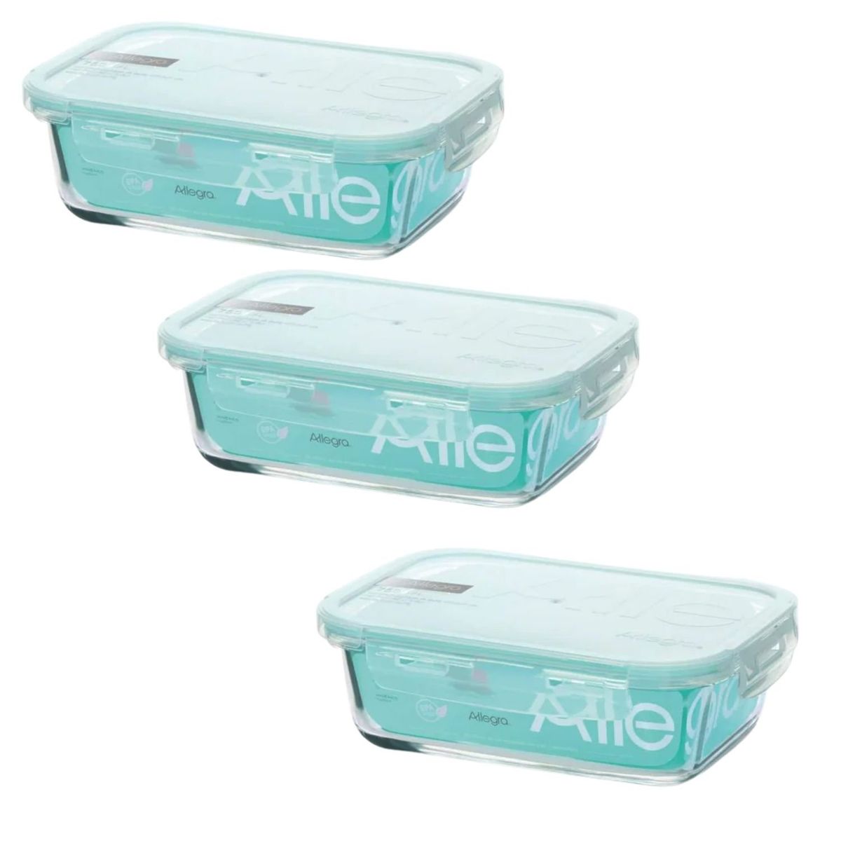 ALLEGRA - Pack 3 Contenedores Hermetico Vidrio Rectangular 420mL Allegra