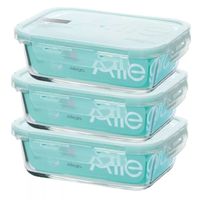 Pack 3 Contenedores Hermetico Vidrio Rectangular 600mL