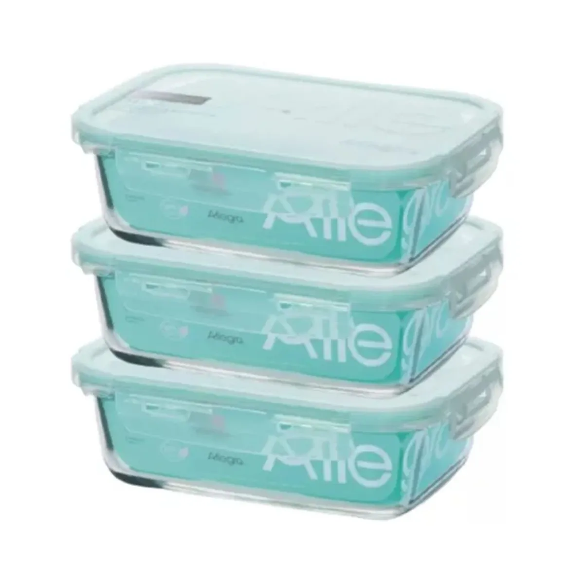 ALLEGRA - Pack 3 Contenedores Hermetico Vidrio Rectangular 1500mL Allegra