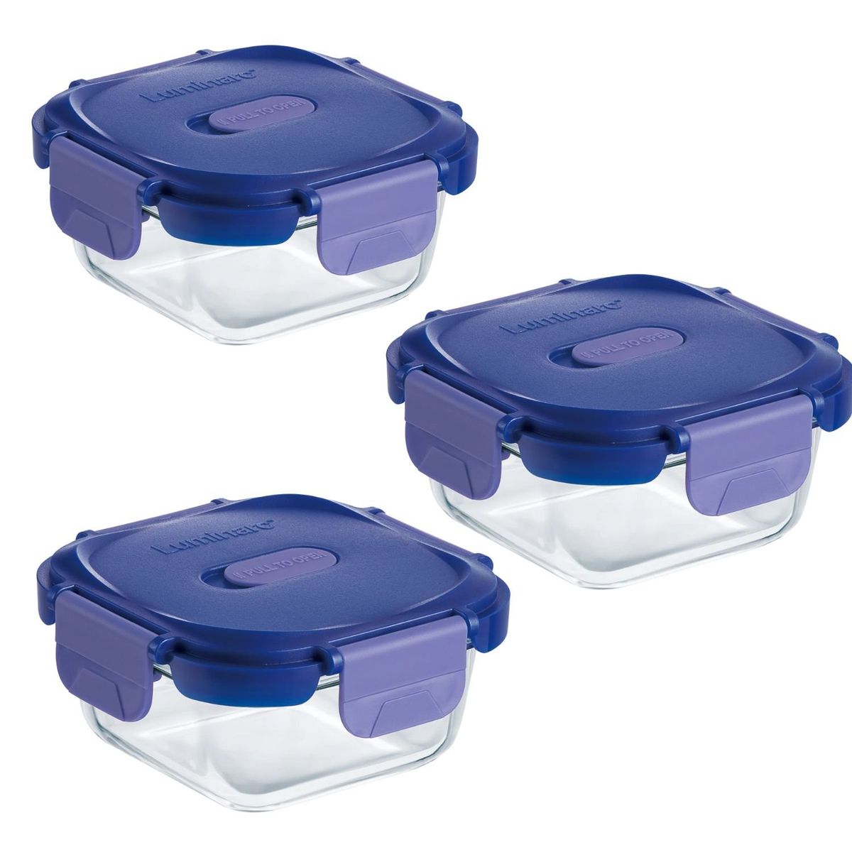 LUMINARC - Pack 3 Contenedores Vidrio Hermético Cuadrado 320mL Luminarc