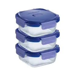 LUMINARC - Pack 3 Contenedores Vidrio Hermético Cuadrado 800mL