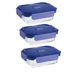 LUMINARC - Pack 3 Contenedores Vidrio Hermético Rectangular 1040mL