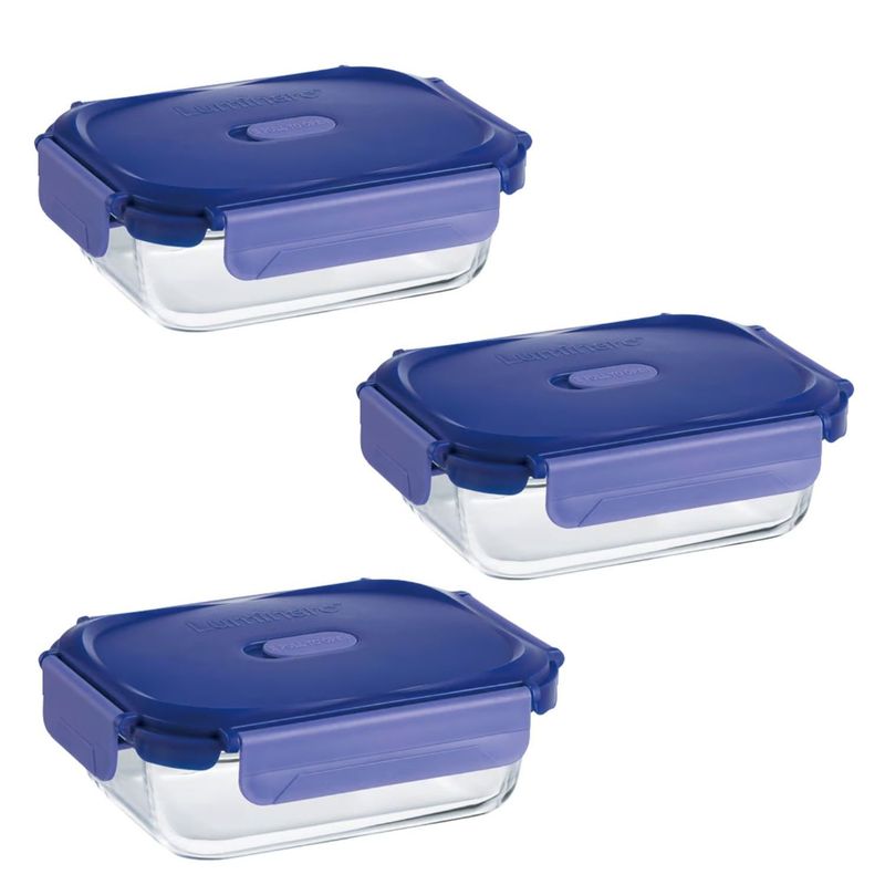 LUMINARC - Pack 3 Contenedores Vidrio Hermético Rectangular 1520mL Luminarc